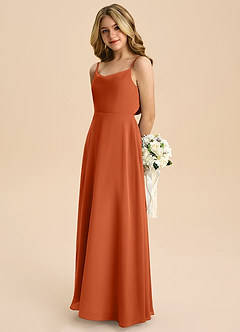 Azazie Shale Junior Burnt Orange A-Line Bow Chiffon Dress image6
