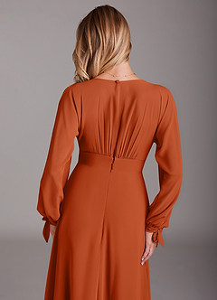 Azazie Matilda Bridesmaid Dresses Burnt Orange A-Line Long Sleeve Chiffon Dress image8