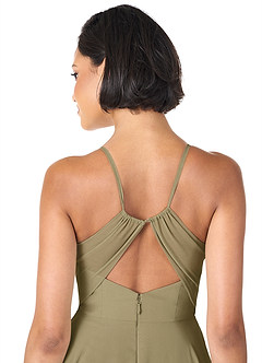 Azazie Avelina Robes de demoiselle d'honneur Robe Trapèze en Mousseline de soie Col V plissé Vert Mousse image5