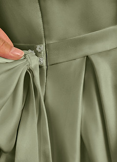 Azazie Pearl Blumenmädchenkleider Ballkleid Plissee Matte Satin Kleid Pistazie image9