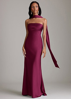 Azazie Saylor Bridesmaid Dresses Red Plum Mermaid Strapless Stretch Satin Dress image9