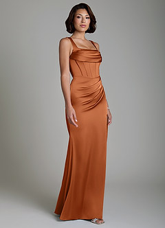 Azazie Amora Bridesmaid Dresses Copper Mermaid Corset Stretch Satin Dress image5