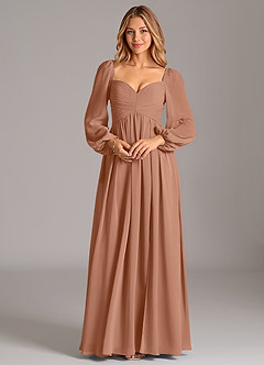 Azazie Alia Brautjungfernkleider A-Linie Langarm Chiffon Kleid Bronzer image6