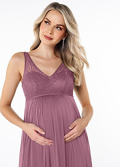 Azazie Andrea Maternity Bridesmaid Dresses A-Line Pleated Lace Floor-Length Dress image5