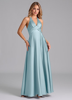 Azazie Tessie Bridesmaid Dresses Moody Blue A-Line Pleated Stretch Satin Dress image5