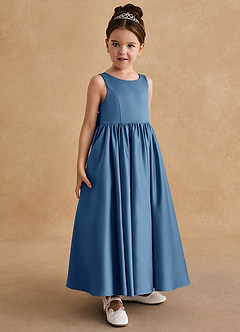 Azazie Bettie Flower Girl Dresses Twilight A-Line Bow Matte Satin Dress image4