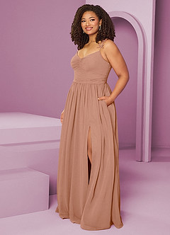 Barbie ♥ Azazie Jurken voor bruidsmeisjes Jurk van Chiffon met A-Lijn Geplooid Champagne Roos image10