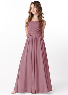 Azazie Astrid Junior Vintage Mauve A-Line Floral Chiffon Dress image3
