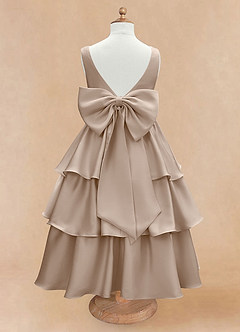 Azazie Margie Flower Girl Dresses Taupe A-Line Bow Stretch Satin Dress image5
