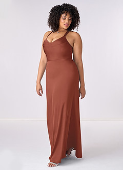 Barbie ♥ Azazie Bridesmaid Dresses Auburn Mermaid Pleated Stretch Satin Dress image9