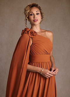 Azazie Lancaster Mère de la mariée Robes Robe Trapèze en Mousseline de soie Ue épaule Cannelle image4