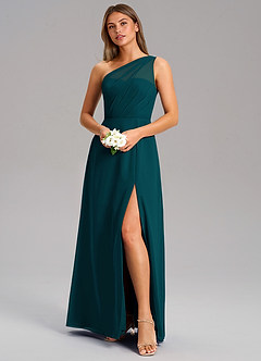 Azazie Phaedra Bridesmaid Dresses Pine A-Line One Shoulder Chiffon Dress image4