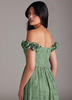Azazie Autumn Bridesmaid Dresses Eucalyptus A-Line Off the Shoulder Floral Burnout Convertible Dress image6