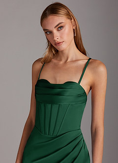 Azazie Brookelle Bridesmaid Dresses Dark Green Sheath Sweetheart Corset Stretch Satin Dress image7
