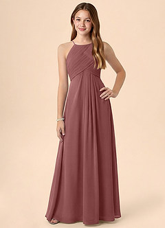 Azazie Ginny Junior Linia A Pofałdowany Szyfon Długość podłogi Młodsza druhna Sukienka image1