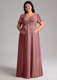 Azazie Verna Maternity Bridesmaid Dresses A-Line V-Neck Ruched Chiffon Floor-Length Dress image11