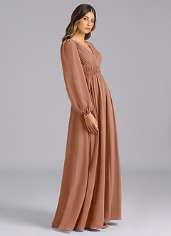 Azazie Palerma Abiti da Damigella Abito A-Line in Chiffon Manica Lunga Bronzo image3