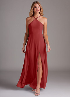 Azazie Bailey Bridesmaid Dresses Rust A-Line Halter Side Slit Chiffon Dress image4