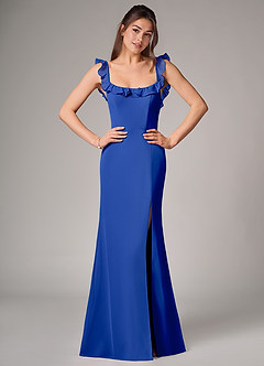 Azazie Callie Abiti da Damigella Abito Convertibile Sirena in Chiffon Spacco Laterale Blu Reale image1