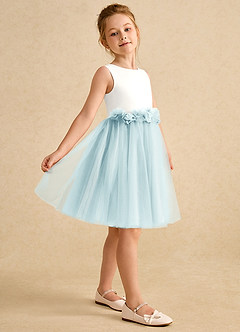 Azazie Louisa Flower Girl Dresses Ivory Sea Glass A-Line Sleeveless Tulle Dress image5