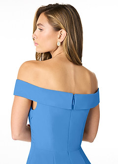 Azazie Lecia Bridesmaid Dresses Blue Jay Empire Off-The-Shoulder Pleated Chiffon Convertible Dress image7