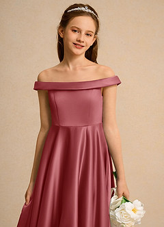 Azazie Teeny Junior Formal vestidos de niña de las flores Vestido de Rosa Antigua de Satin Mate de Corte en A con Plisado image7