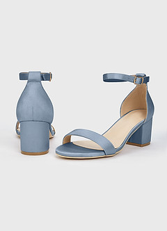 front Matching Color Matte Satin One Strap Buckle Block Low Heel Sandals