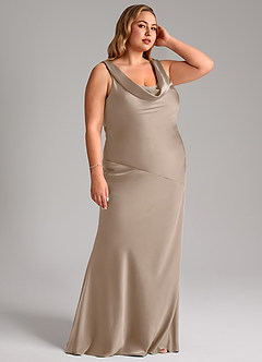 Azazie Rylina Bridesmaid Dresses Taupe Mermaid Stretch Satin Dress image10