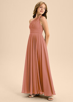 Azazie Charlize Junior MAI TAI A-Line Pleated Chiffon Dress image4