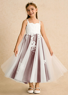Azazie Coraline Flower Girl Dresses Ivory Amethyst A-Line Lace Dress image3