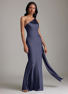 Azazie Juniper Bridesmaid Dresses Stormy Mermaid One Shoulder Stretch Satin Dress image5