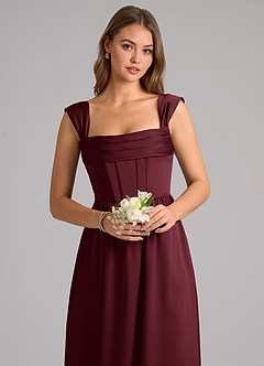Azazie Hattie Bridesmaid Dresses Cabernet A-Line Corset Stretch Satin Dress image6