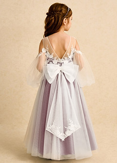 Azazie Zimi vestidos de niña de las flores Vestido de Rosa Polvorienta de Tul de Princesa con Escote de Corazón image1