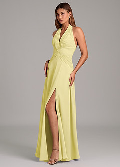 Azazie Elizabeth Final Sale Lemon Sorbet A-Line Pleated Chiffon Dress image4