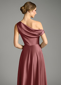 Azazie Xanthe Bridesmaid Dresses Amethyst A-Line Off the Shoulder Stretch Satin Dress image6