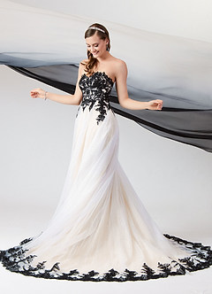 Azazie Adelaide Wedding Dresses Black Champagne A-Line Lace Tulle Dress image5