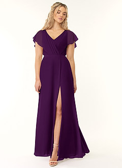 Azazie Rylee Brautjungfernkleider A-Linie Plissee Chiffon Kleid Traube image1
