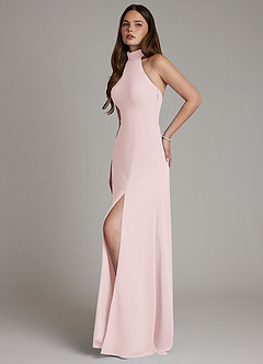 Azazie Myra Bridesmaid Dresses Blushing Pink A-Line High Neck Chiffon Dress image5