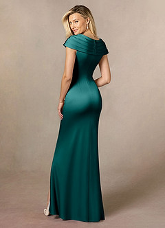 Azazie Anderson Mother of the Bride Dresses Peacock A-Line Pleated Stretch Satin Dress image5