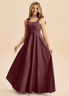 Azazie Gabby Junior Vestido de Sangrado de Satén Elástico de Corte en A con Plisado image5