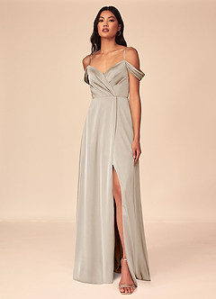 Azazie Ocean Brautjungfernkleider A-Linie V-Hals Gefaltet Stretch-Satin Kleid Frost image7