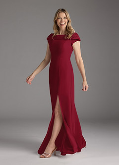 Azazie Cupid Mother of the Bride Dresses Burgundy A-Line Boatneck Lace Chiffon Dress image1