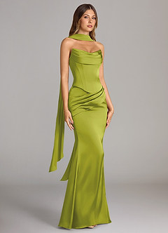 Azazie Sorrel Bridesmaid Dresses Lemongrass Mermaid Strapless Stretch Satin Convertible Dress image4
