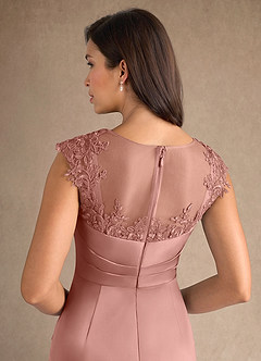 Azazie Santa Barbara Mother of the Bride Dresses Rosette Sheath Pleated Stretch Satin Dress image8