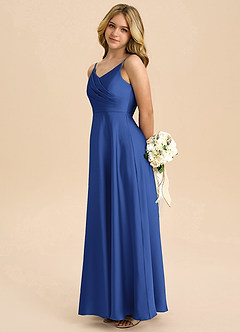 Azazie Bug Junior Robe Trapèze en Satin extensible Plissée Bleu Roi image7