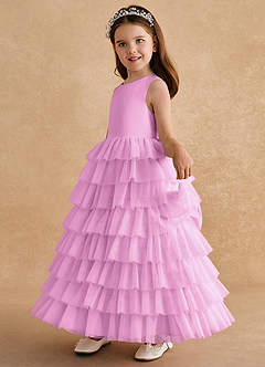Azazie Twinkle Toes vestidos de niña de las flores Vestido de Rosa Caramelo de Tul de Corte En A con Lazo image4