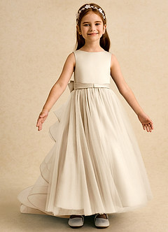 Azazie Lior Flower Girl Dresses Champagne Ball-Gown Pleated Tulle Dress image6
