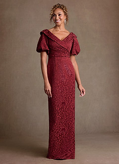 Azazie Amala Kleider für die Brautmutter Spalte Plissee Blumen-Jacquard Kleid Cabernet Franc image1
