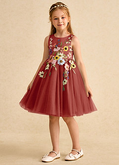 Azazie Prima Flower Girl Dresses Terracotta A-Line Bow Tulle Dress image5