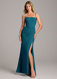Azazie Chantel Bridesmaid Dresses Ink Blue Sheath Strapless Chiffon Convertible Dress image5